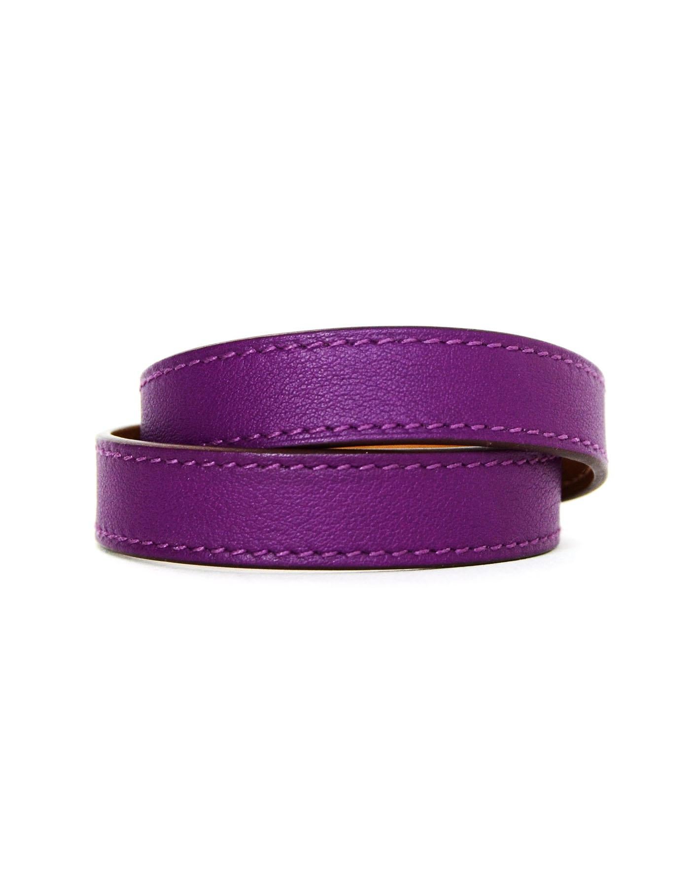 Women's  Hermes Purple Leather Kelly Double Tour Bracelet 