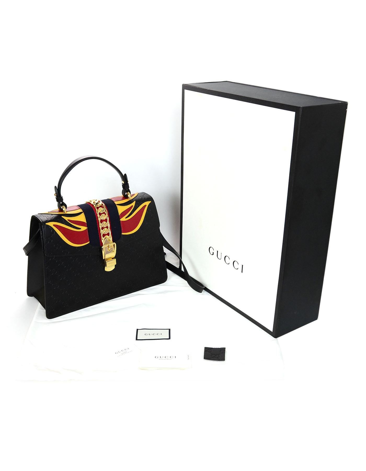 Gucci Black Leather Monogram Guccissima Medium Sylvie Flame Bag  2
