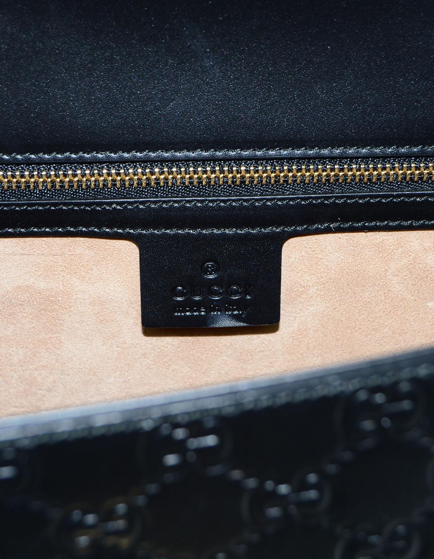 Women's Gucci Black Leather Monogram Guccissima Medium Sylvie Flame Bag 