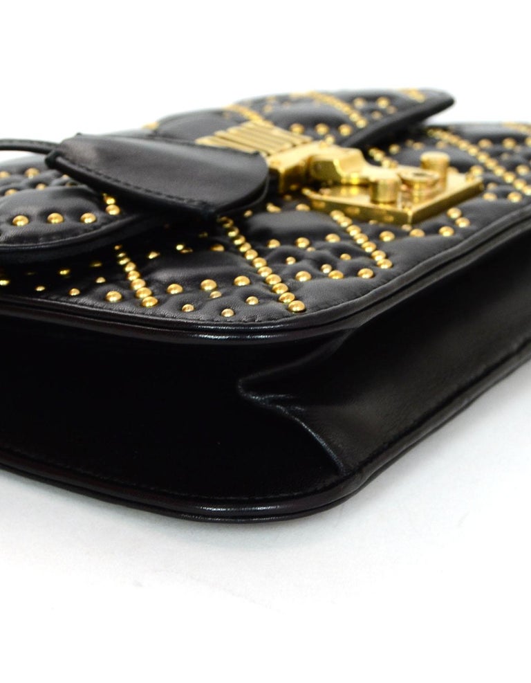 Dior Black / Gold Studded Dioraddict Flap Bag, 2017 For Sale at