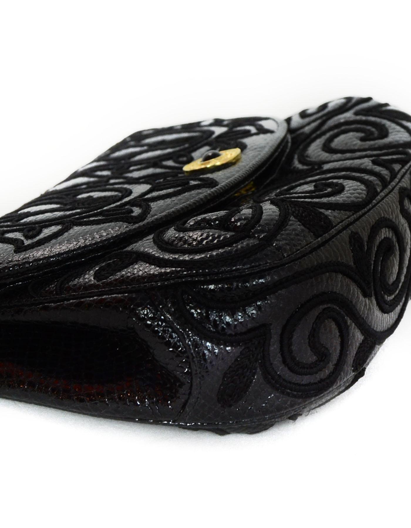  Judith Leiber Vintage Embroidered Black Lizard Clutch/ Crossbody Bag In Excellent Condition In New York, NY