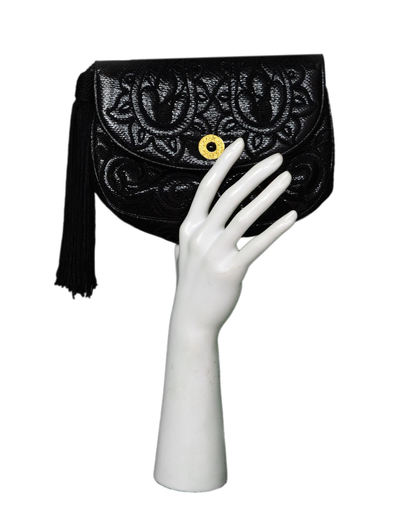  Judith Leiber Vintage Embroidered Black Lizard Clutch/ Crossbody Bag 6