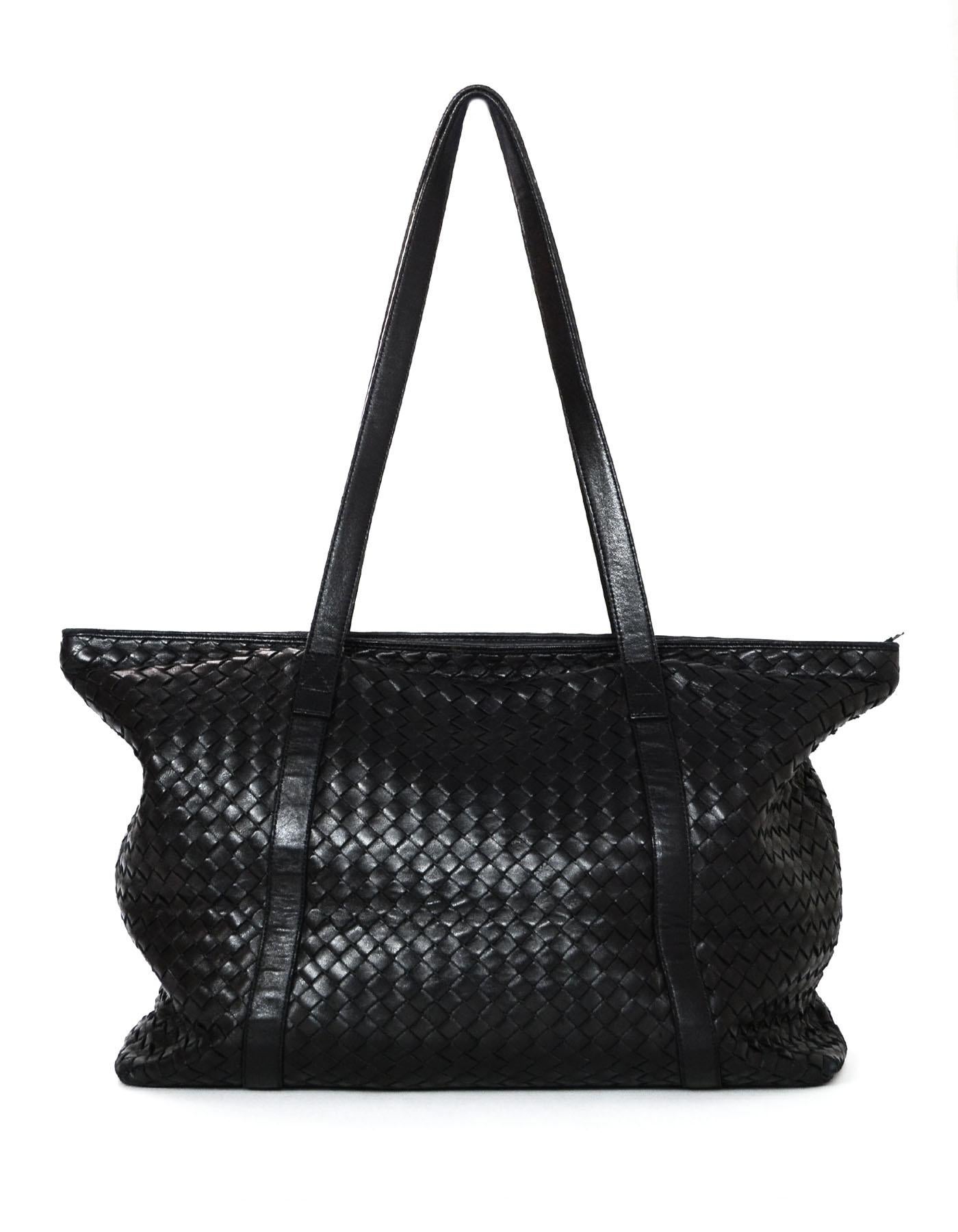  Bottega Veneta Black Woven Leather Intrecciato Tote Bag 1