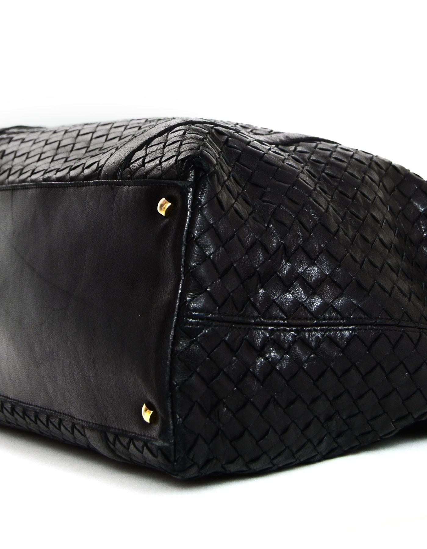 Women's  Bottega Veneta Black Woven Leather Intrecciato Tote Bag