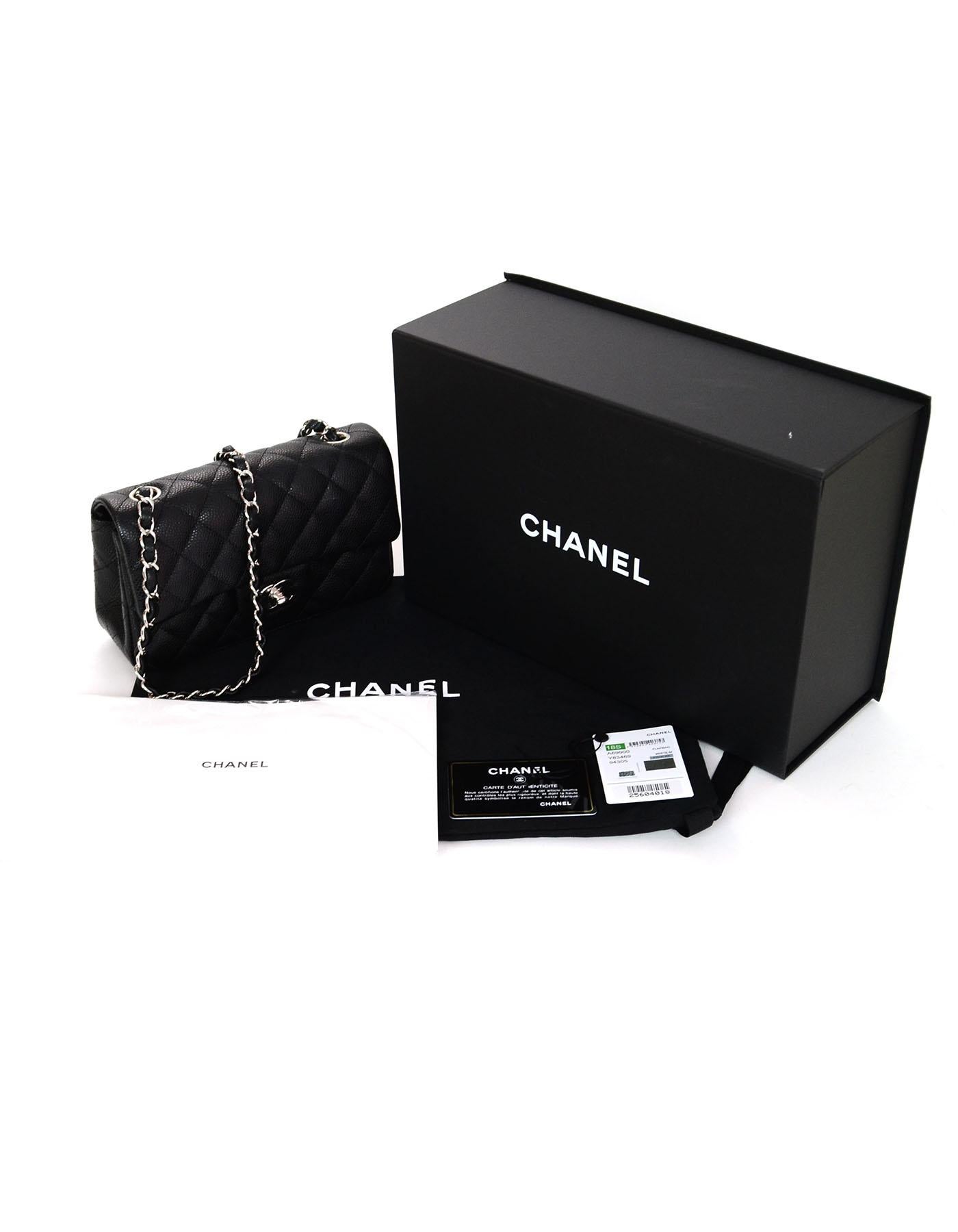  Chanel 2018 Black Quilted Caviar Rectangular Mini Flap Crossbody Bag w. Receipt 2