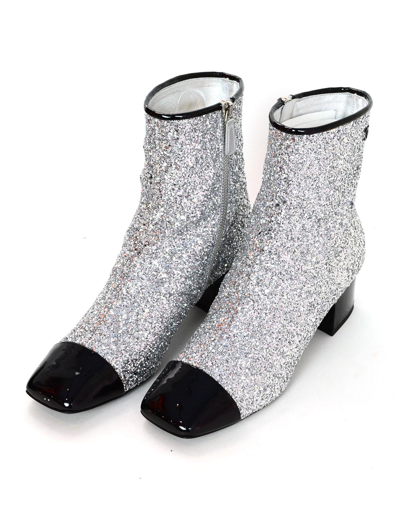 chanel glitter ankle boots