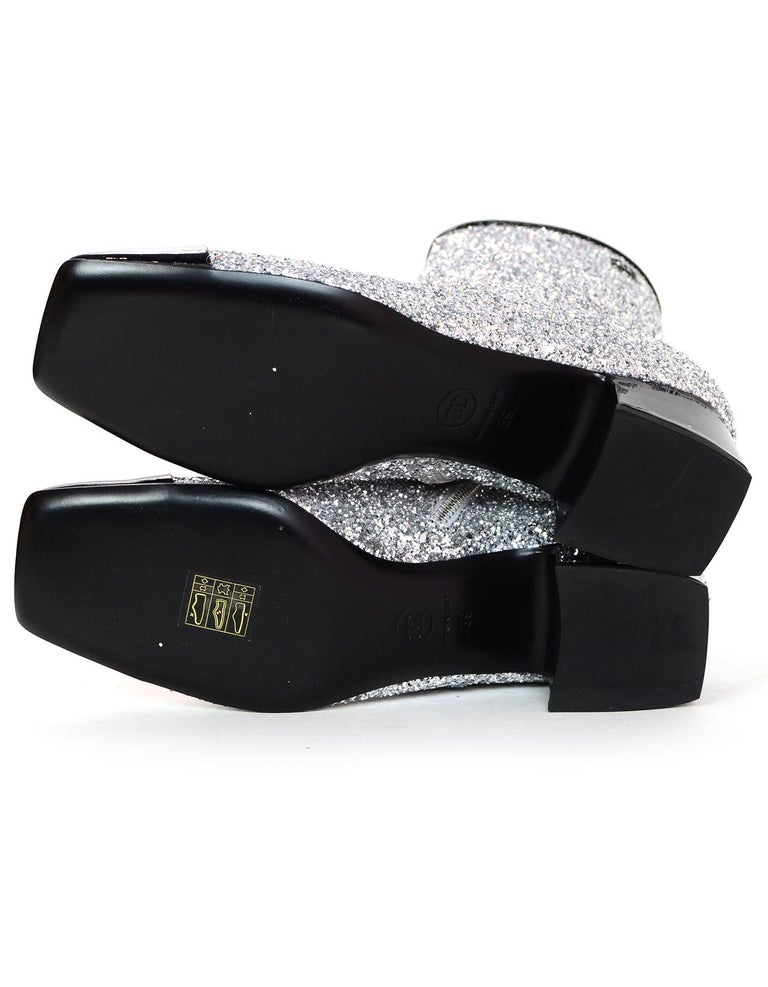 Chanel Silver Glitter and Black Patent Cap-Toe Ankle Boots For Sale at ...