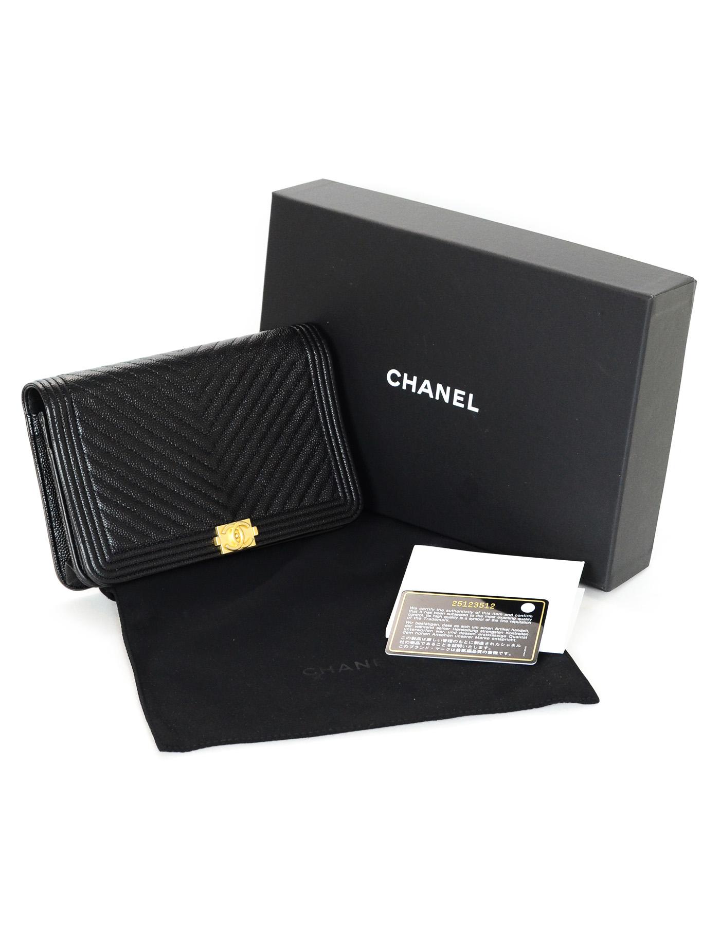 Chanel 2018 Black Caviar Leather Boy WOC Wallet on a Chain Crossbody Bag 4