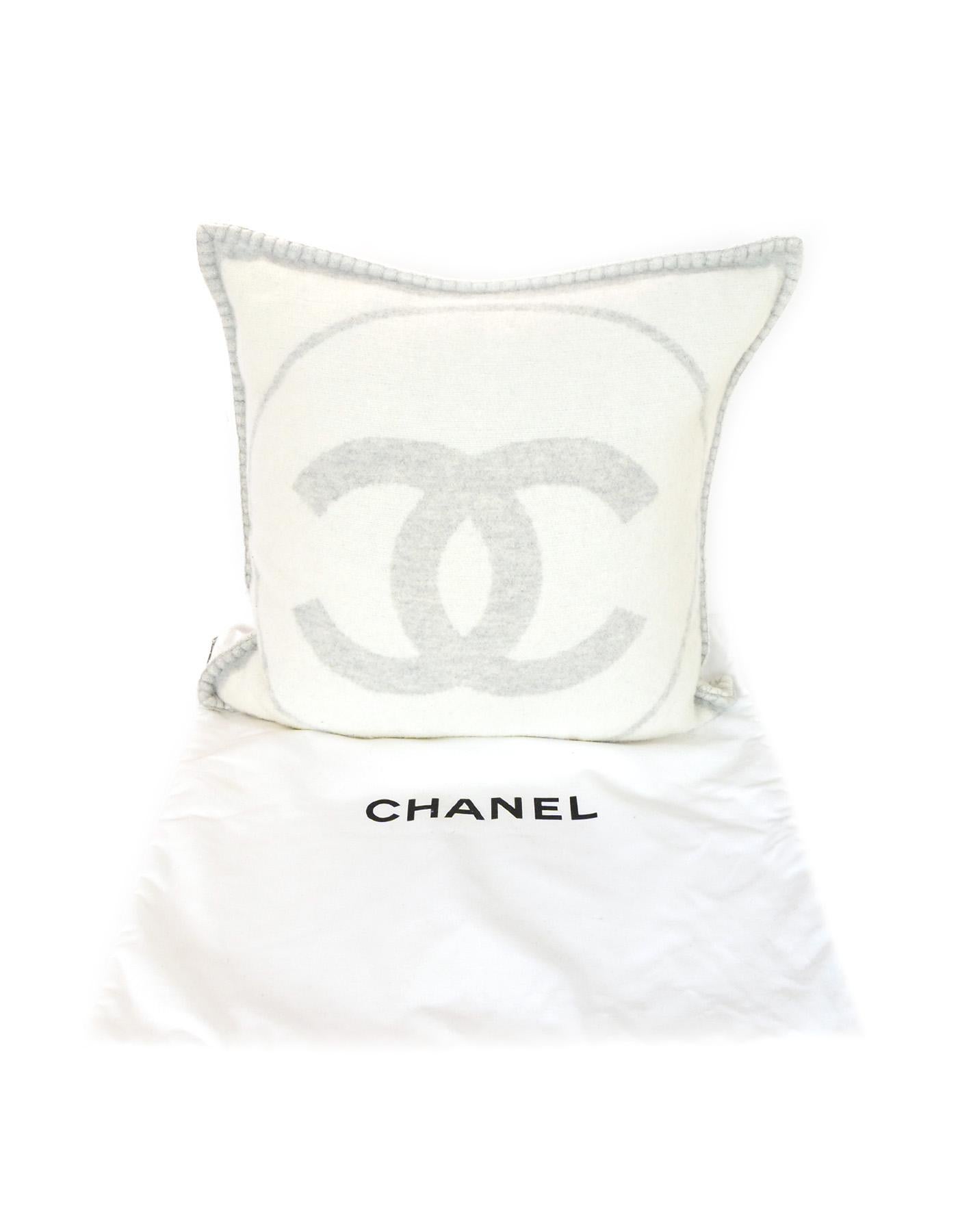 Gray Chanel Off White and Grey Wool and Cashmere CC Square Throw Pillow and Cover 