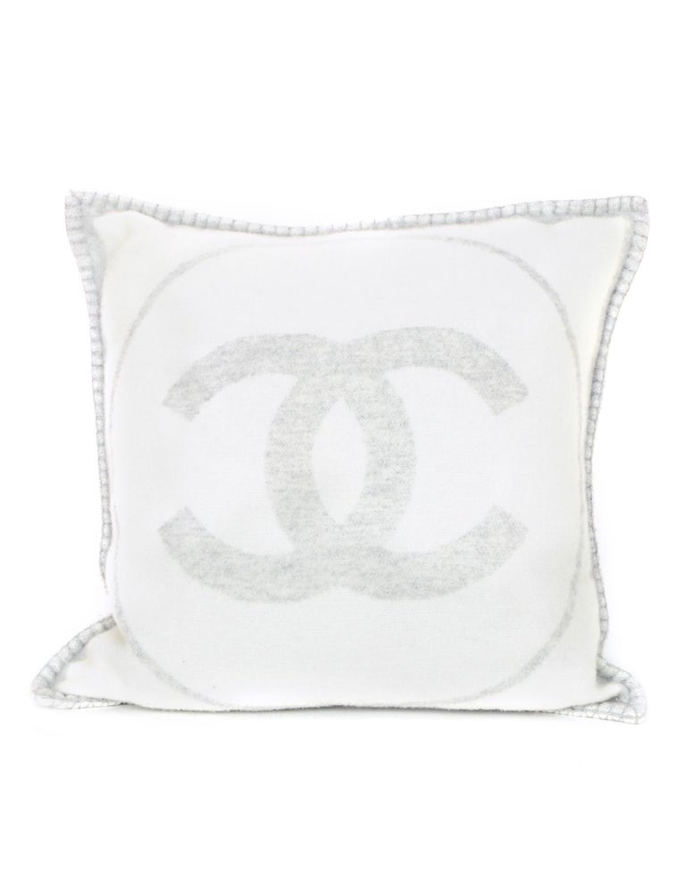 Chanel Gray and White Cashmere and Wool CC Couch Chair Decorative Throw  Pillow