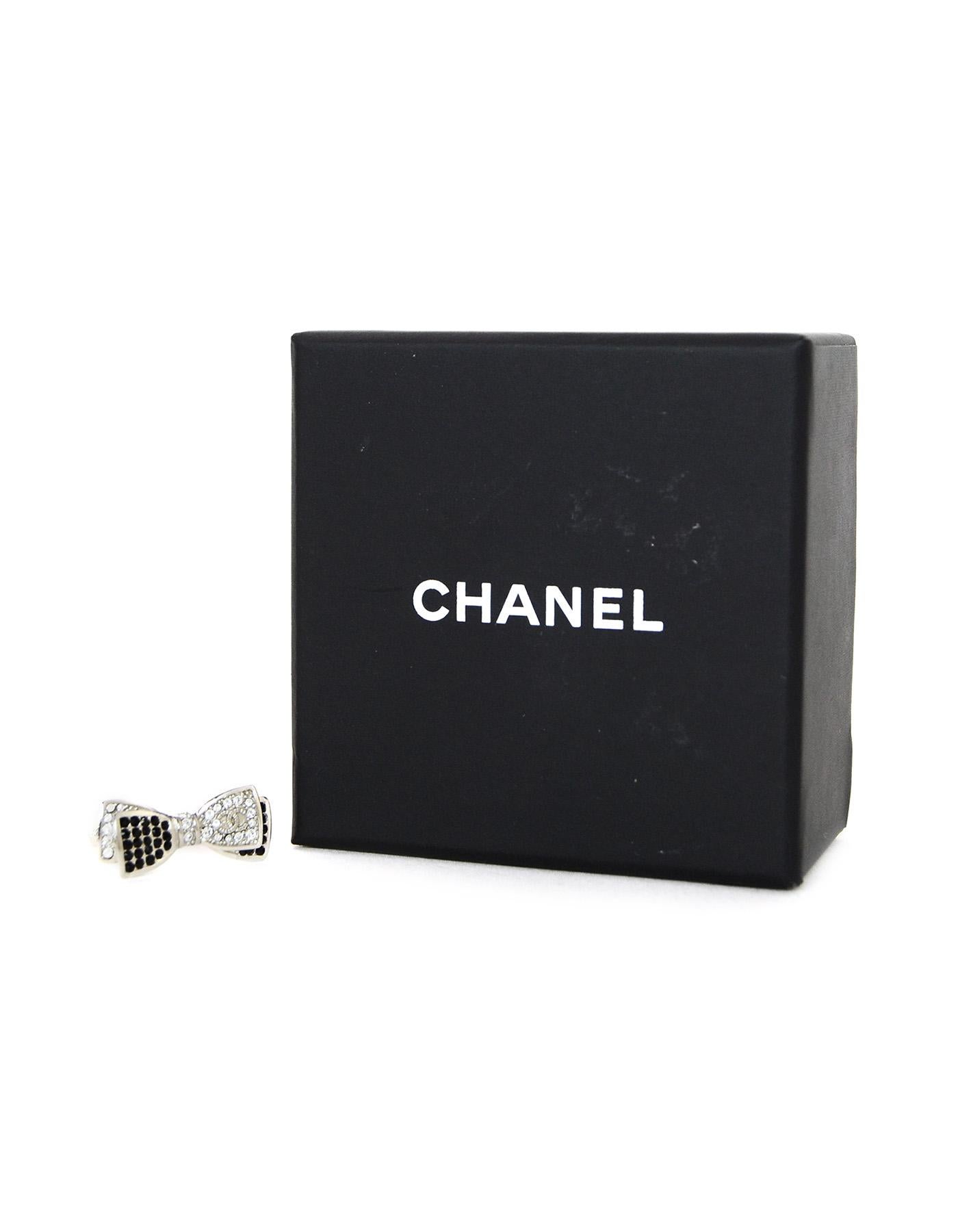 Chanel Black and Clear Crystal CC Bow Ring, 2017  In Excellent Condition In New York, NY