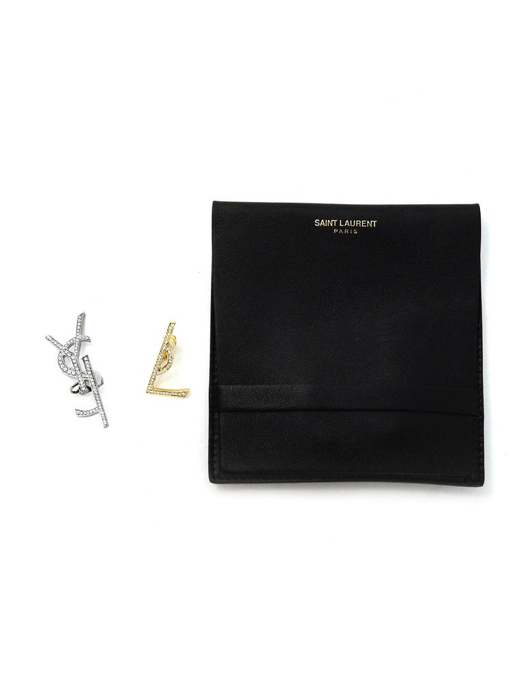 Saint Laurent Silver and Gold Tone Crystal Embellished Monogram Clip-On  Earrings For Sale at 1stDibs | saint laurent clip on earrings