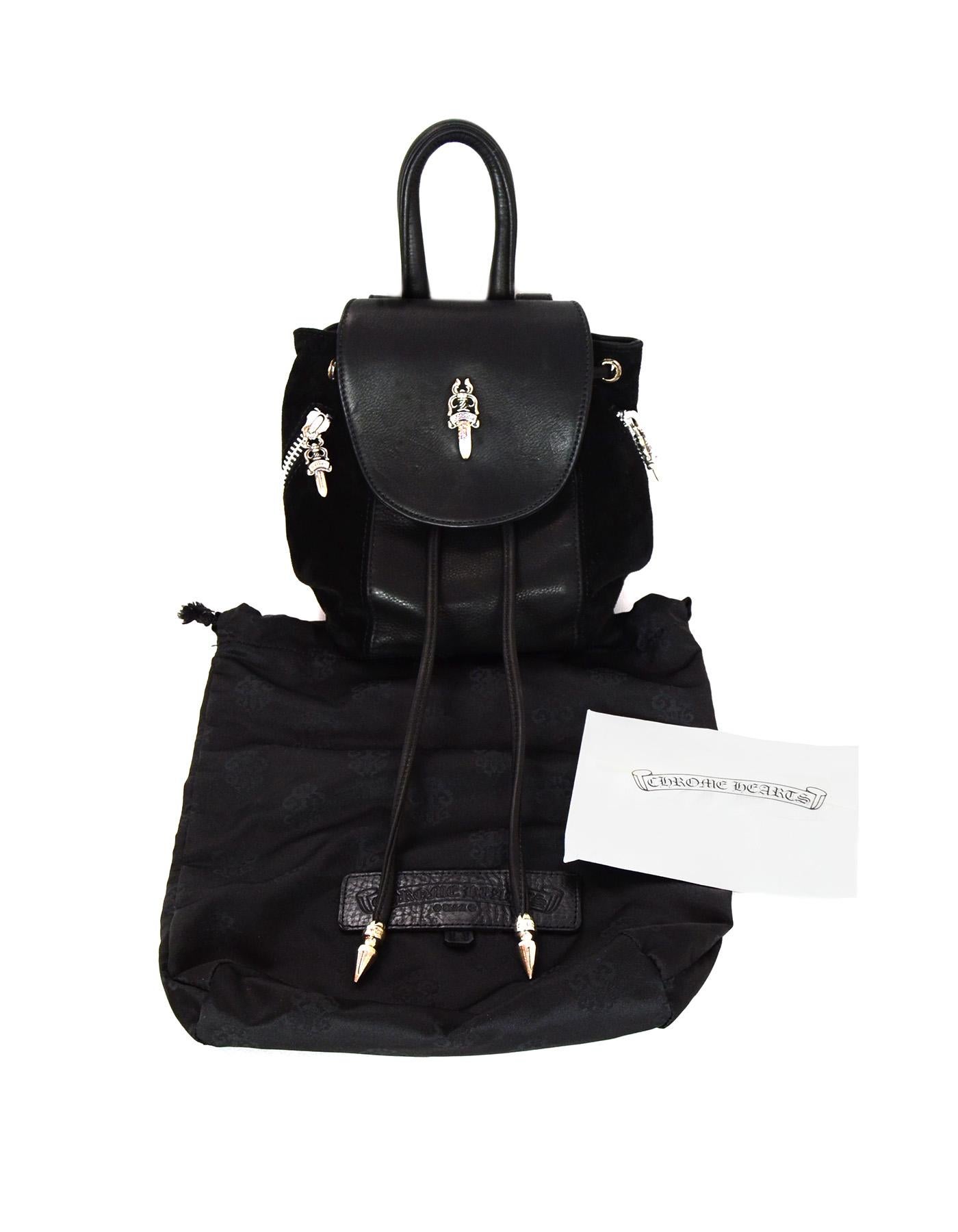 Chrome Hearts Black Suede and Leather Silver Hardware Mini Iggy Backpack Bag  4