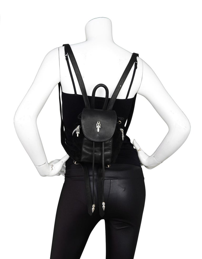Chrome Hearts Black Suede and Leather Silver Hardware Mini Iggy