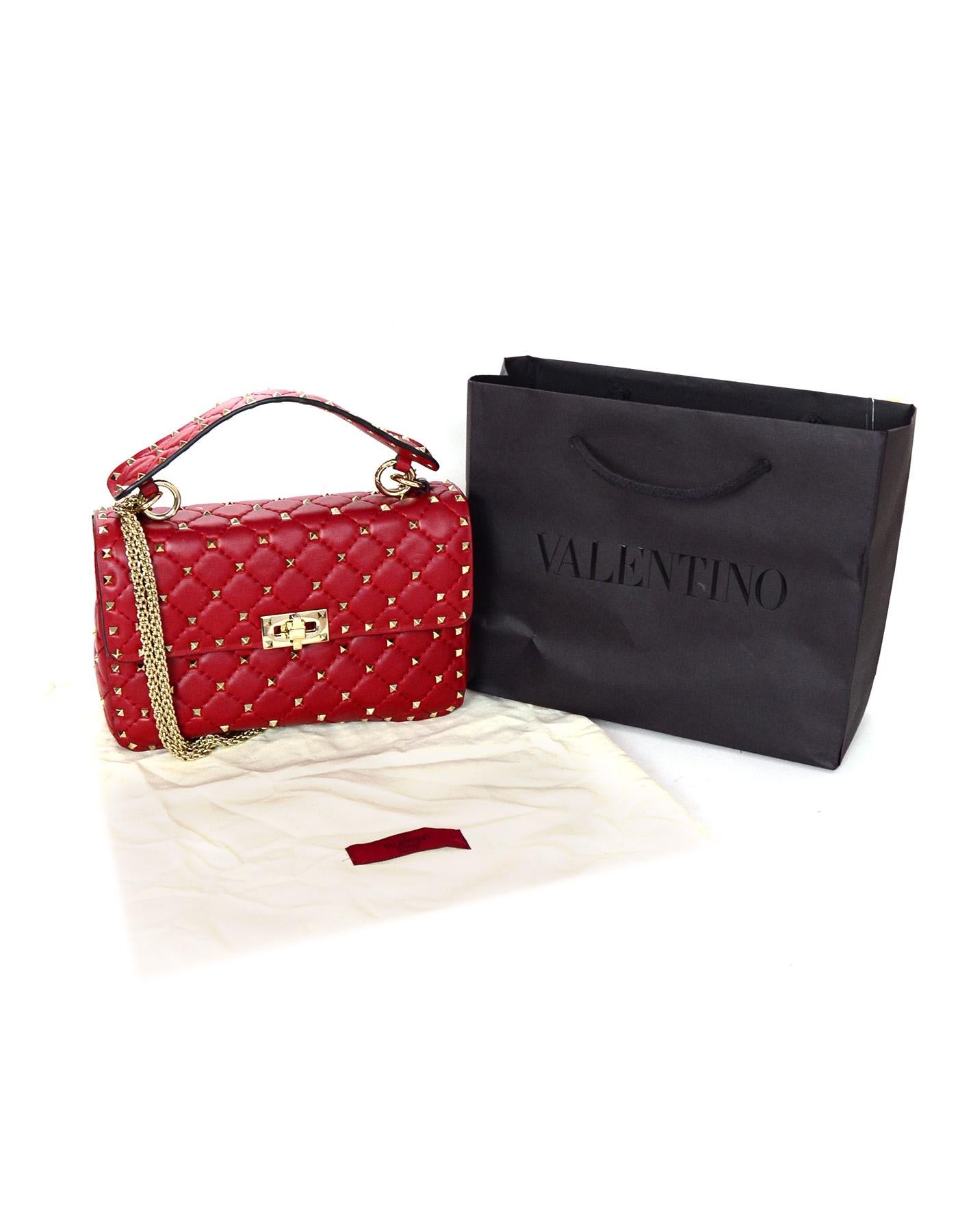 Valentino Red Leather Medium Goldtone Rockstud Spike Flap Bag  4