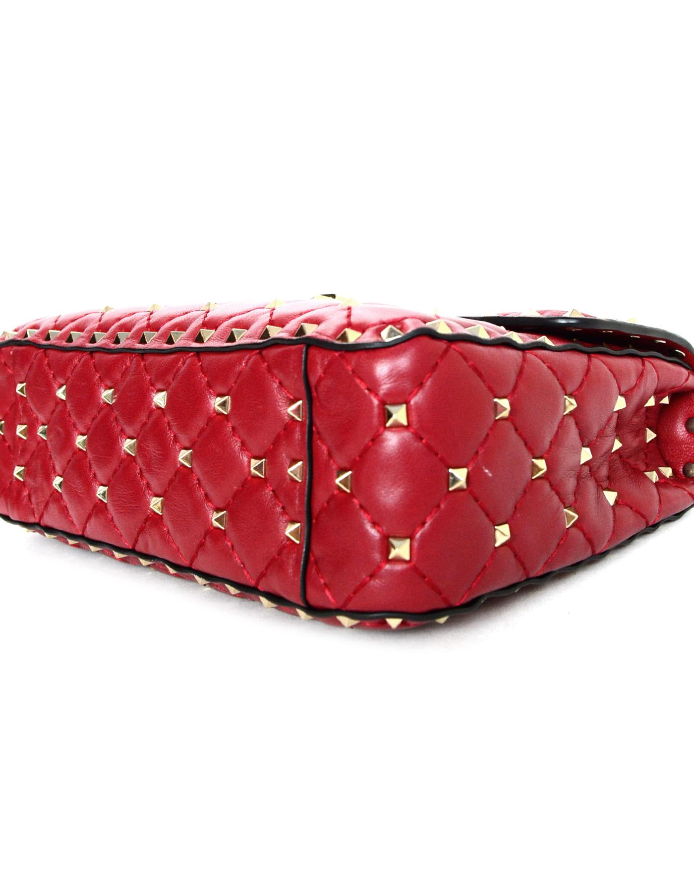 Women's Valentino Red Leather Medium Goldtone Rockstud Spike Flap Bag 