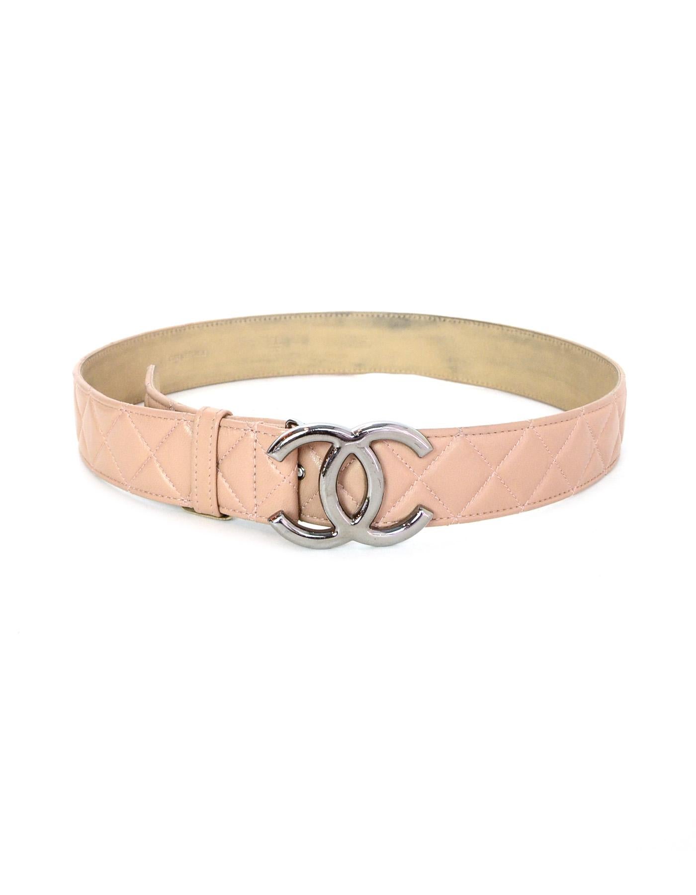 Chanel 2014 Nude Lambskin Leather Quilted CC Belt sz 90/32 In Good Condition In New York, NY