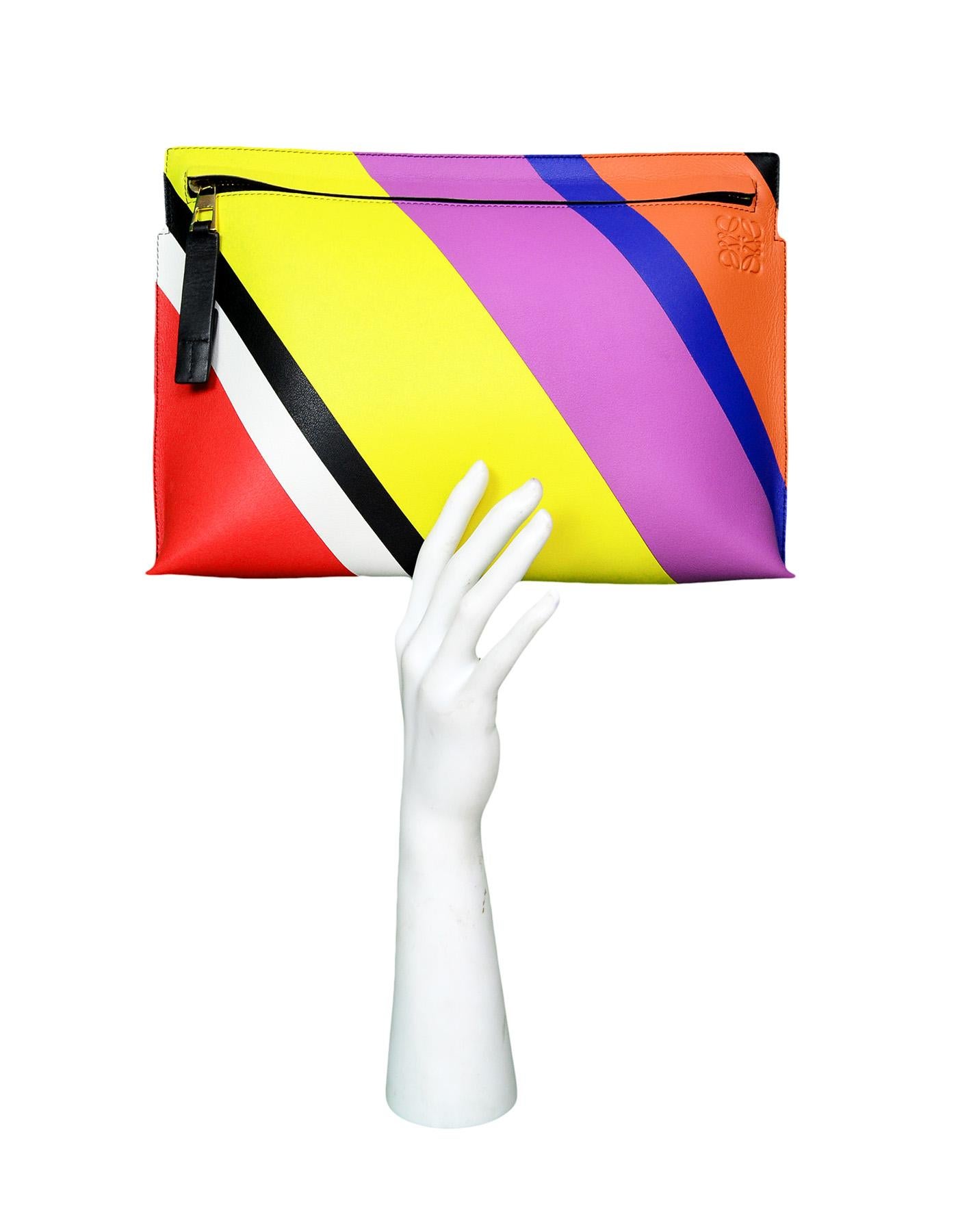 Loewe Multi-color Leather Stripe T-Pouch Flat Clutch Bag 5