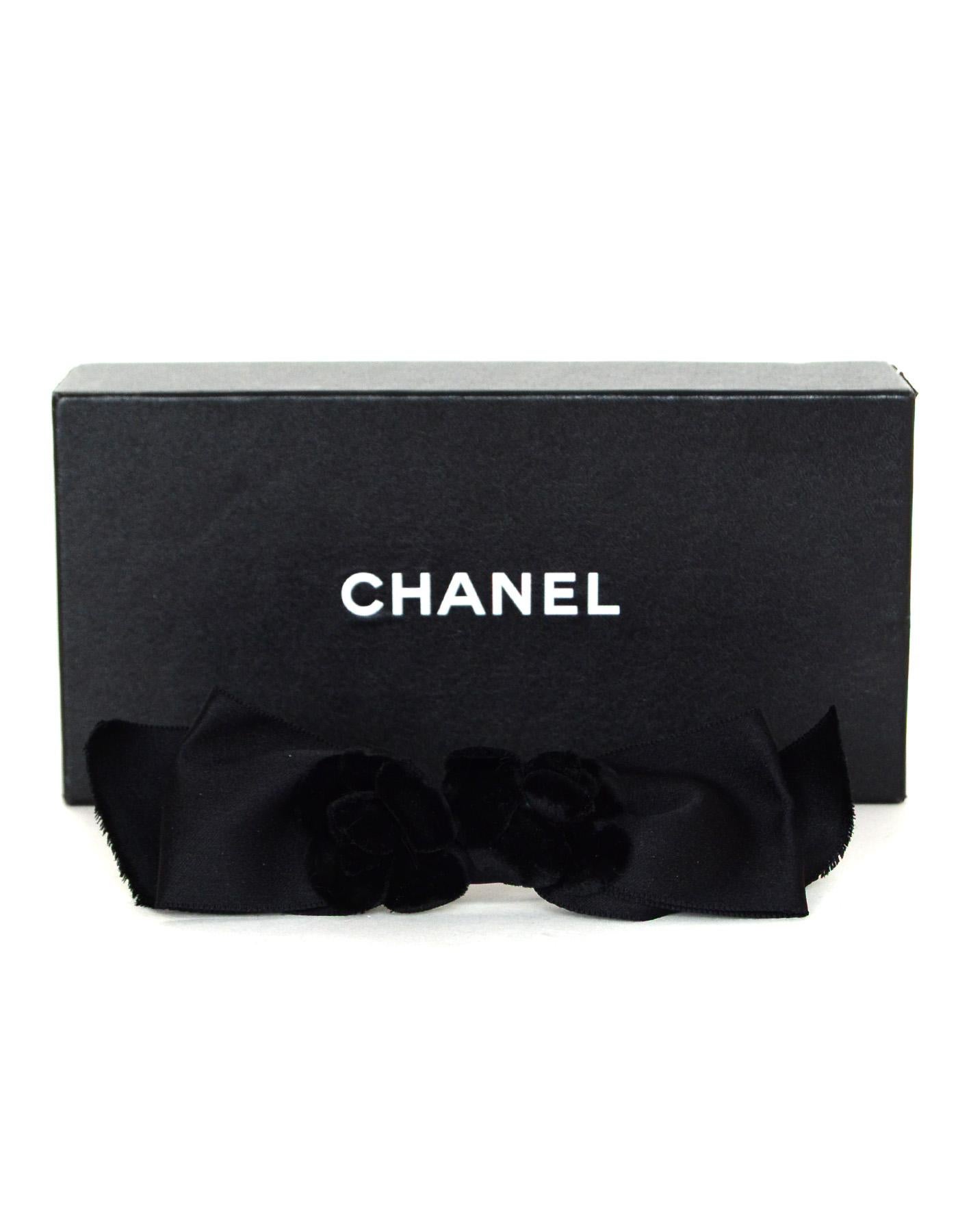 Chanel Vintage Black Satin Bow Hair Accessory With Velvet Camelias In Excellent Condition In New York, NY