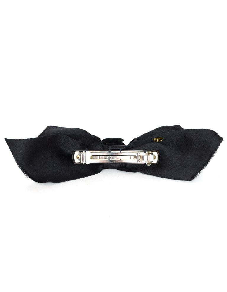 Chanel Vintage Black Satin Bow Hair Accessory With Velvet Camelias at