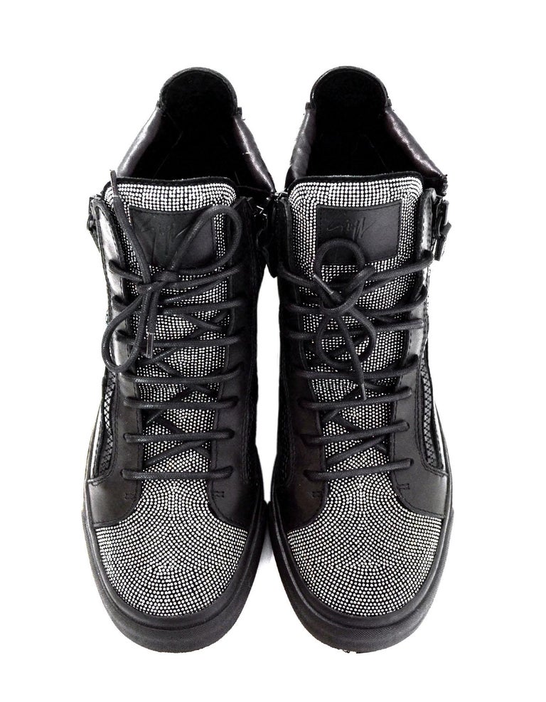 Giuseppe Zanotti Black High Top Crystal Unisex Sneakers sz 41 For Sale