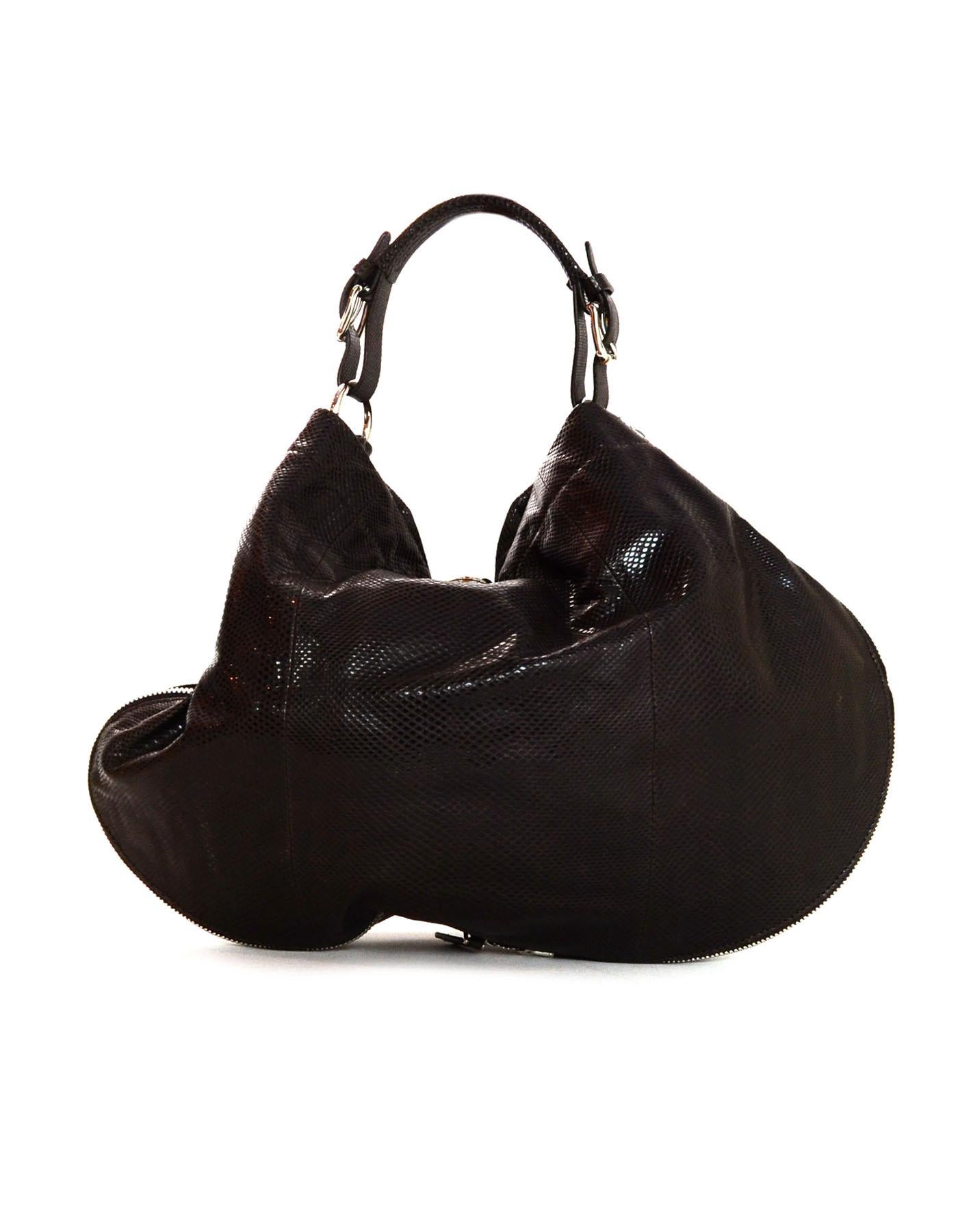Black Marni Brown Lizard Zip Around Hobo Bag with Silvertone Hardware