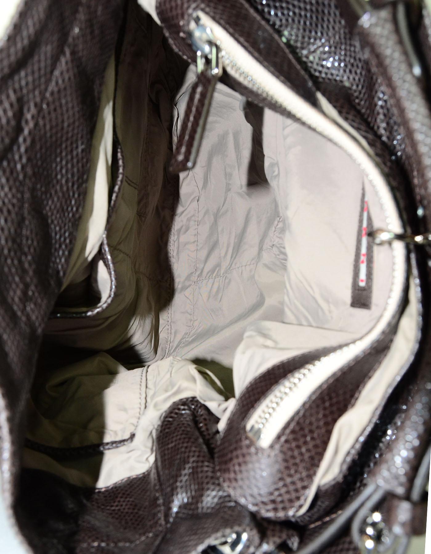 Marni Brown Lizard Zip Around Hobo Bag with Silvertone Hardware 1
