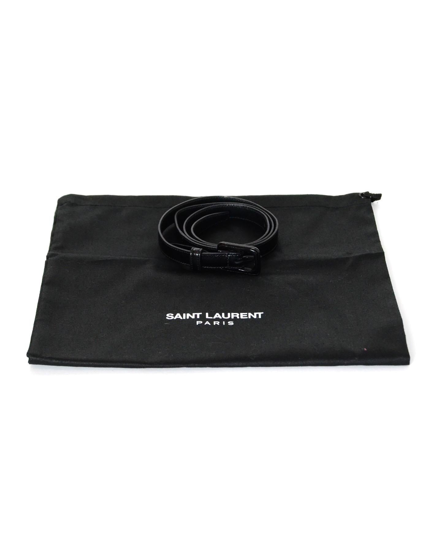 Saint Laurent Black Glazed Crinkled Leather Skinny Belt sz 75cm/30
