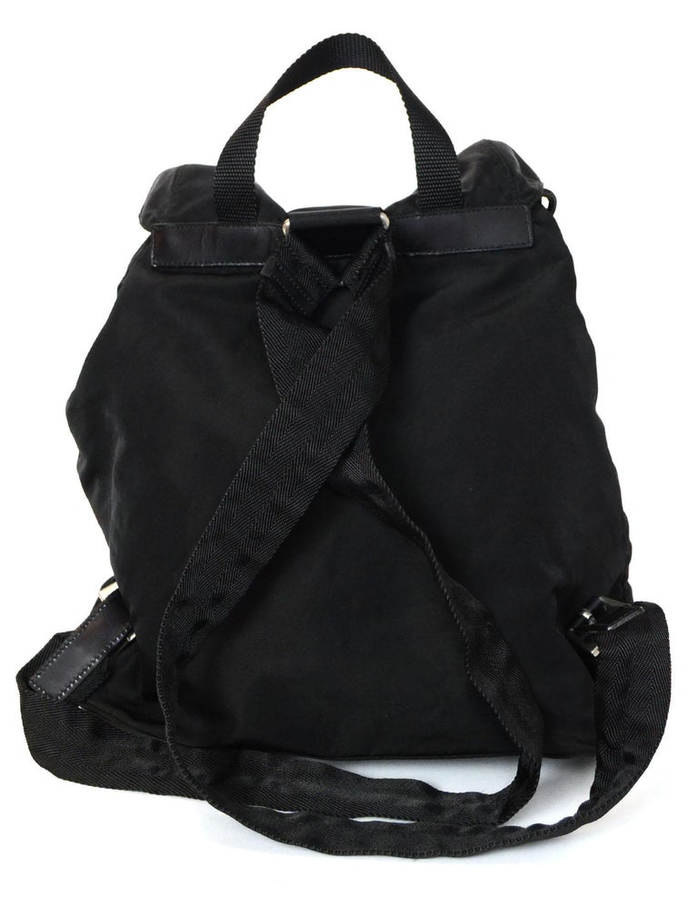 Prada Vintage Black Drawstring Nylon Backpack Bag w/ Front Zipper ...