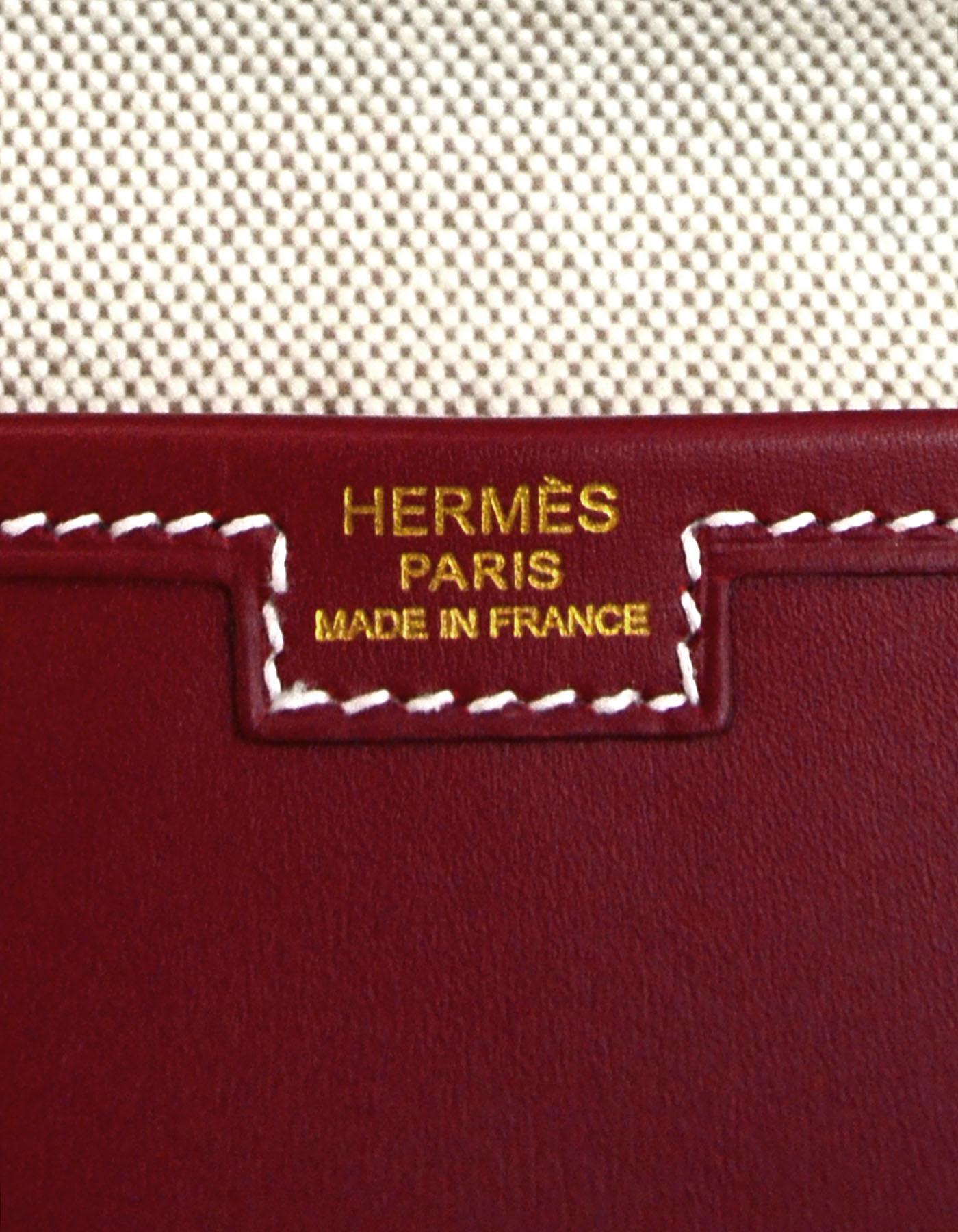 Hermes Brick Red Leather Jige PM H Clutch Bag w/ White Contrast Stitching In Excellent Condition In New York, NY