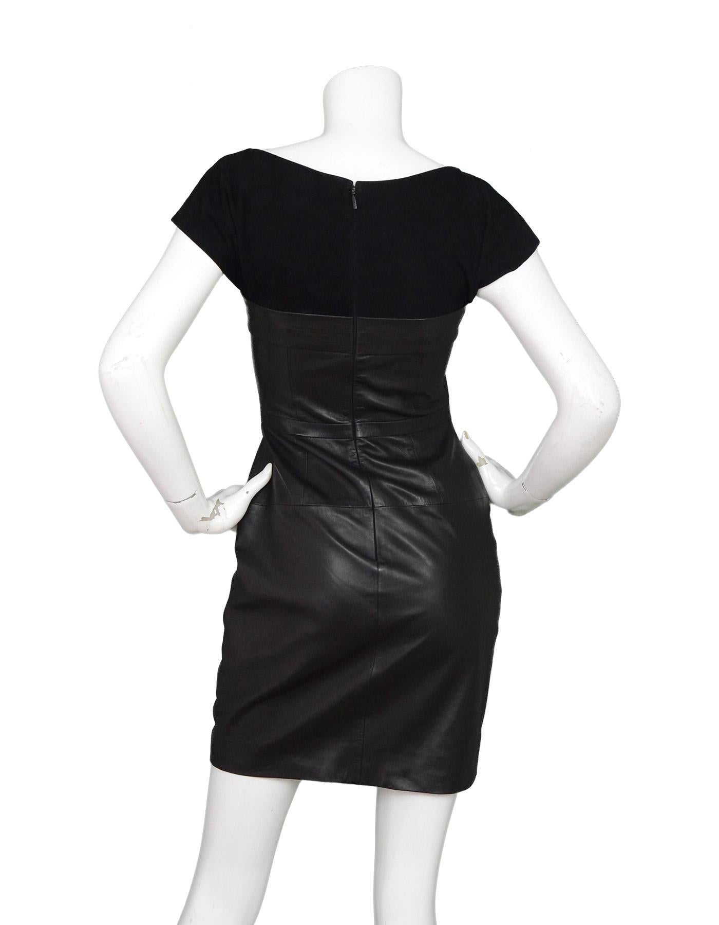 Gucci Black Sleeveless Leather Dress With Suede Bodice  (Schwarz)