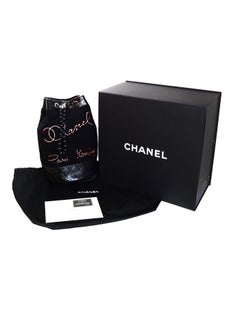 Chanel 2018 Black/ Red Chanel Paris Hamburg Embroidered Wool Sling Backpack Bag