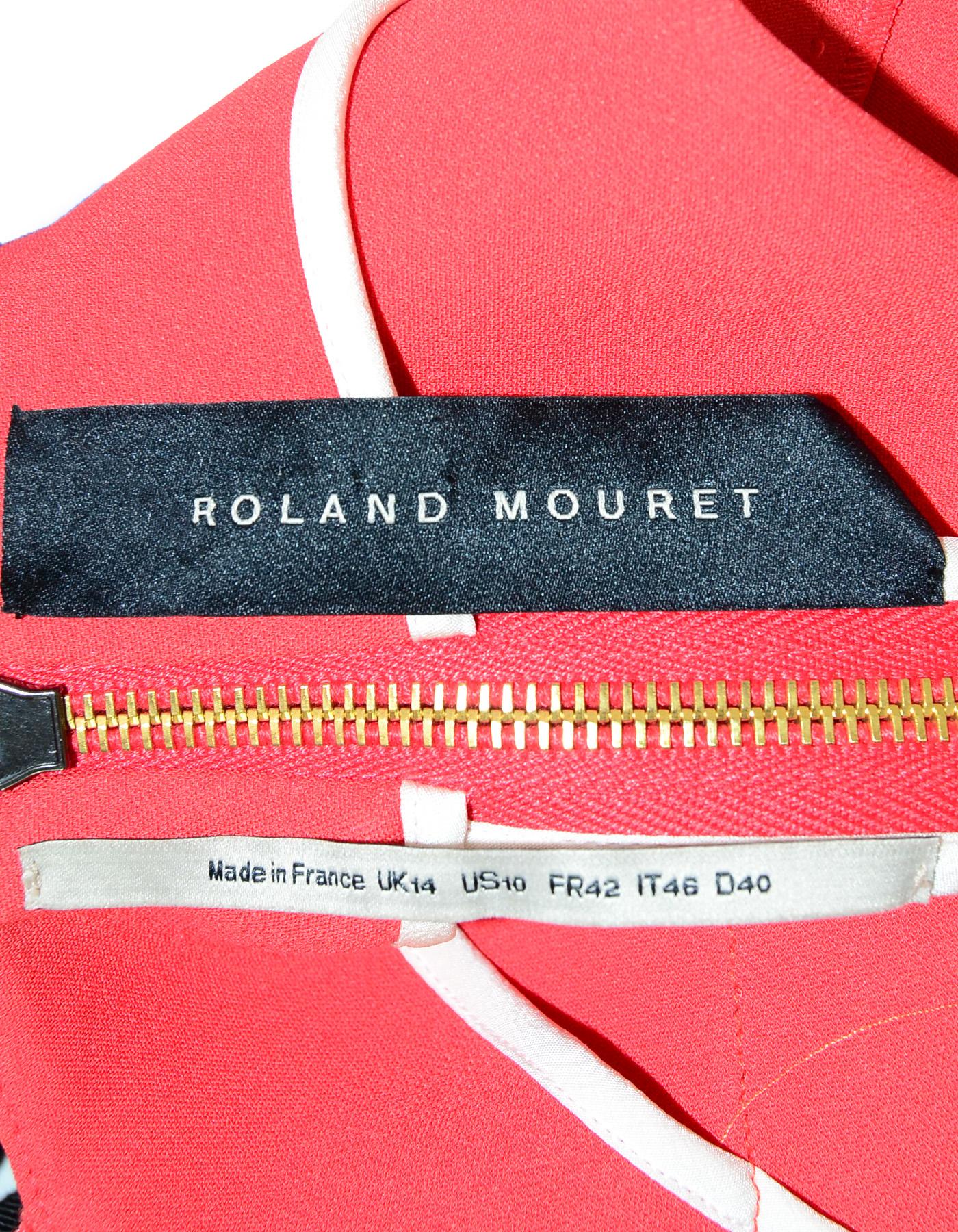 Roland Mouret Red 3/4 Sleeve Asymmetrical Neckline Dress Sz 10 im Zustand „Hervorragend“ in New York, NY