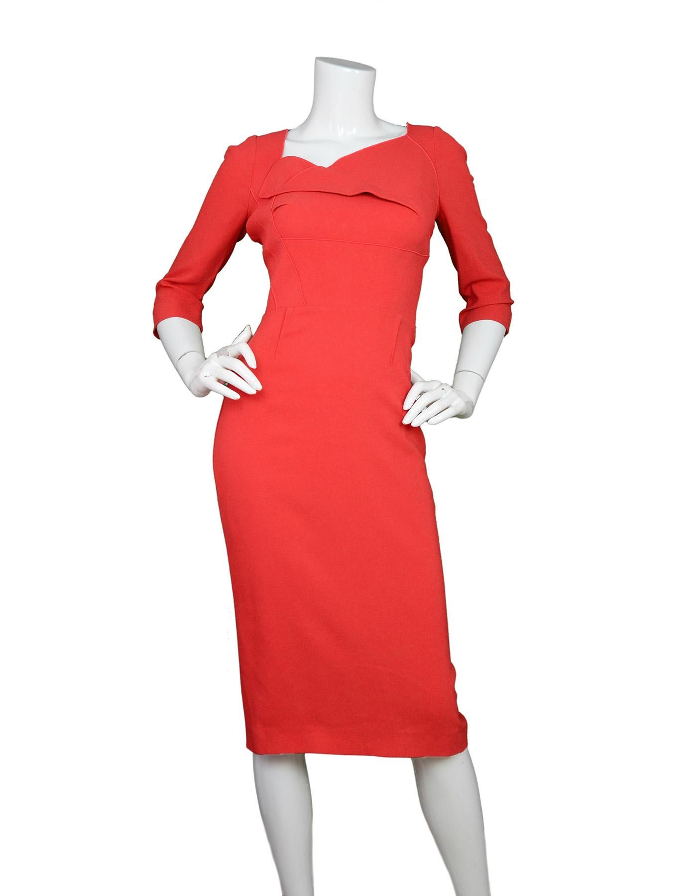 Roland Mouret Red 3/4 Sleeve Asymmetrical Neckline Dress With Black Bow Tie at Neck Sz 10

Made In: France
Color: Red
Materials: 63% Viscose, 34% acetate, 3% Elastane
Opening/Closure: Full back zipper
Overall Condition: Excellent pre-owned condition