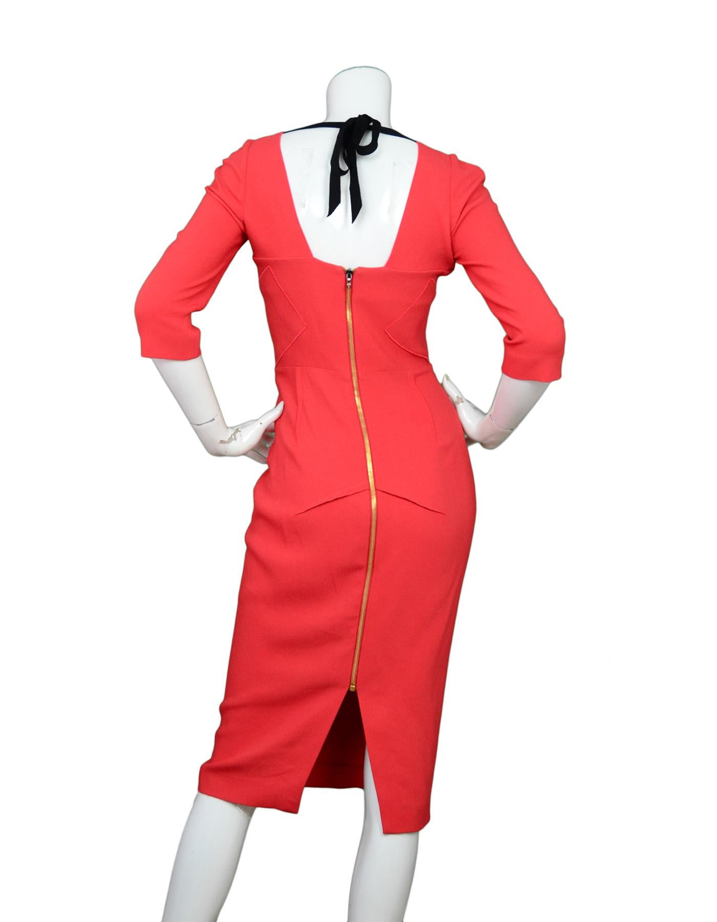 Roland Mouret Red 3/4 Sleeve Asymmetrical Neckline Dress Sz 10 (Rot)