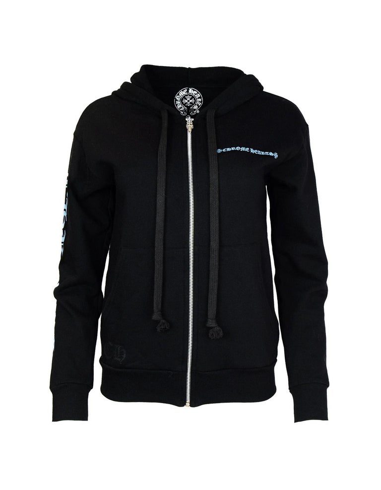 Chrome Hearts Black/Blue Logo Zip Up Hoodie Sweatshirt w. Sterling sz XS