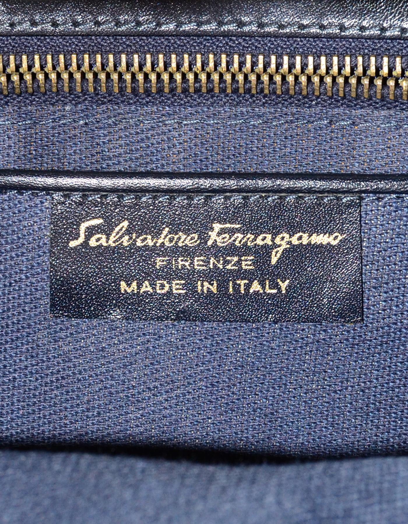 Salvatore Ferragamo Vintage Navy/Grey Canvas/Leather Monogram Top Handle Bag 2