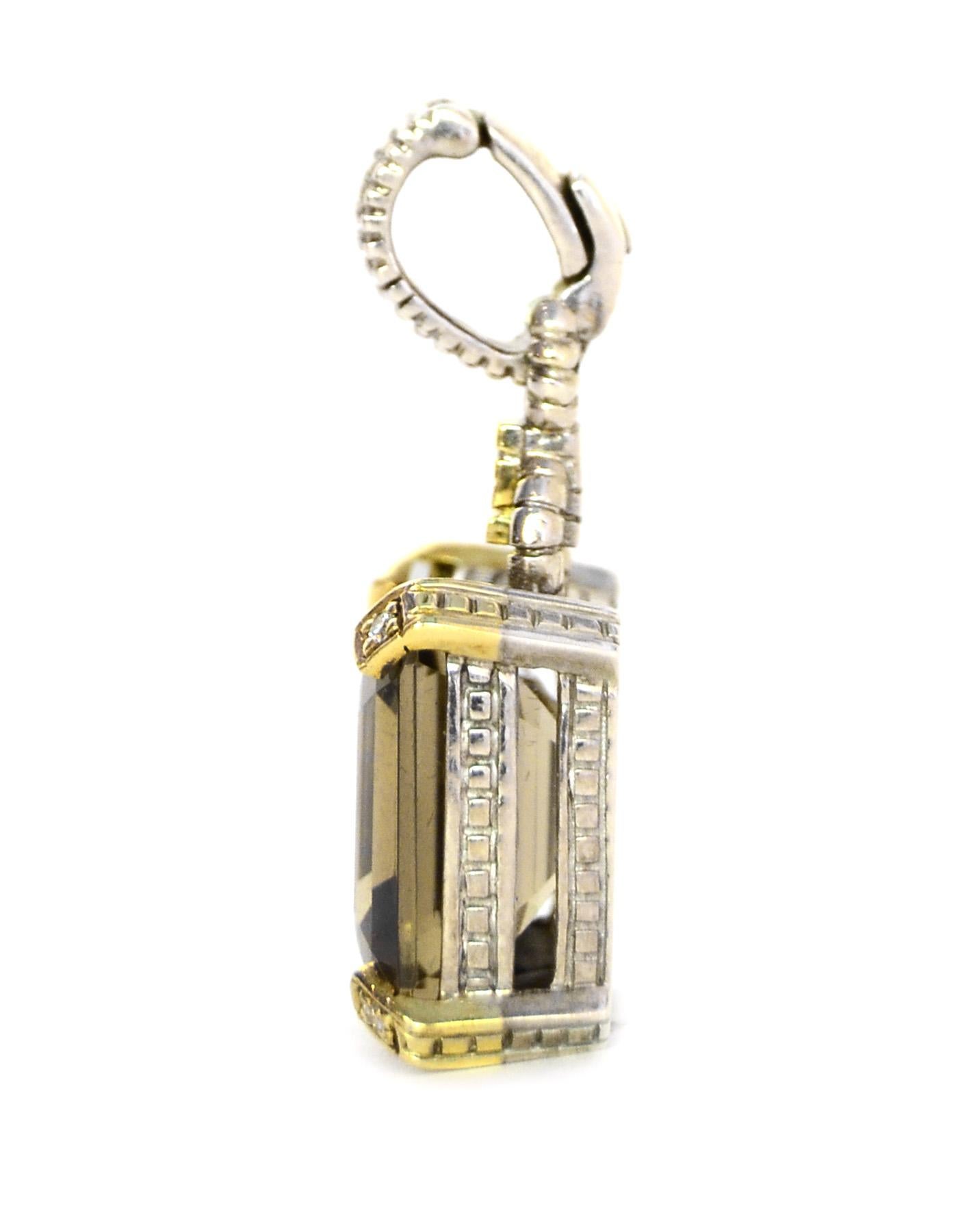 Judith Ripka Sterling/Gold Large Emerald Cut Smoky Quartz Pendant W/ Diamonds 1