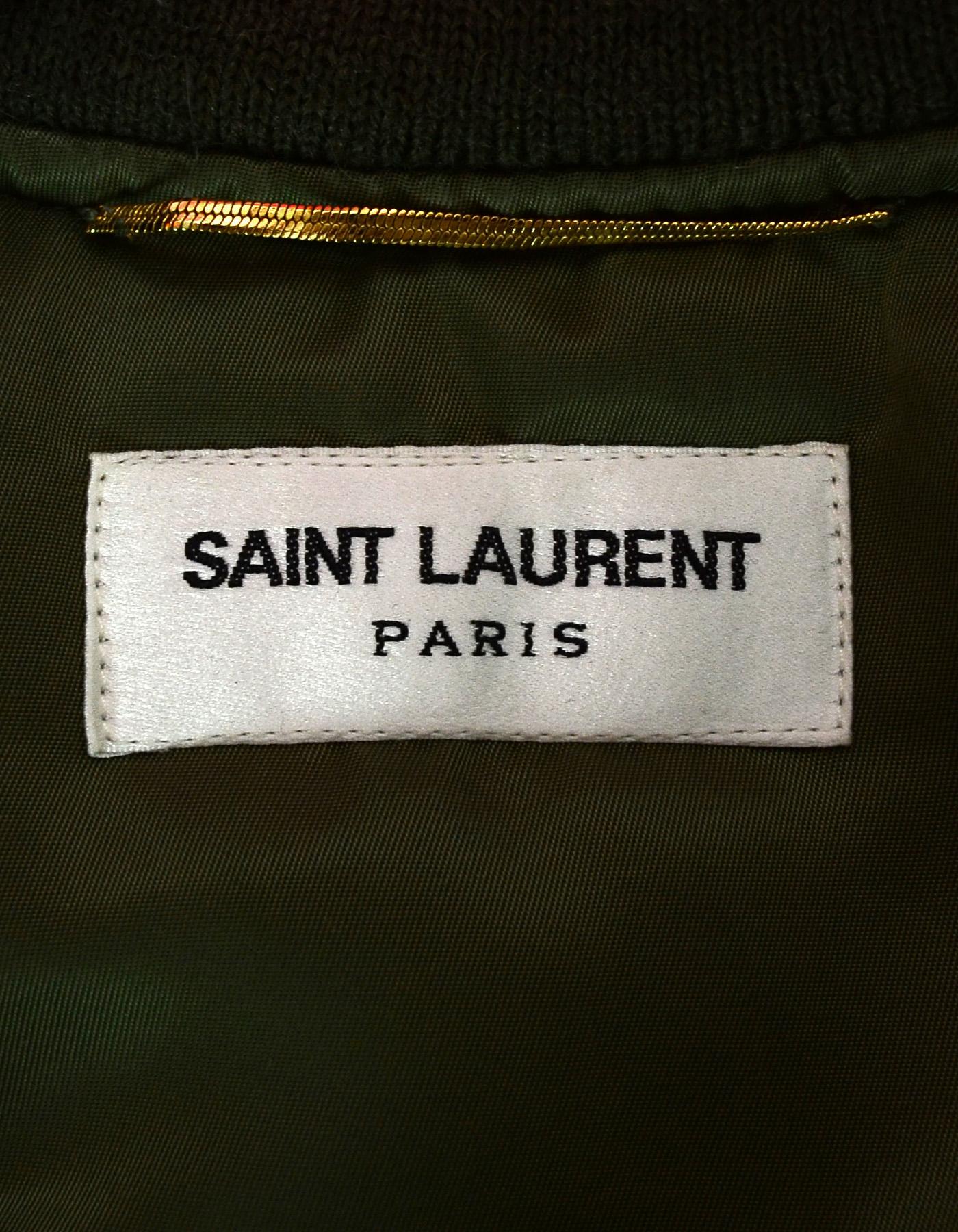 Saint Laurent 2018 Khaki Green Nylon Bomber Jacket sz 34 rt. $2, 290 In Good Condition In New York, NY