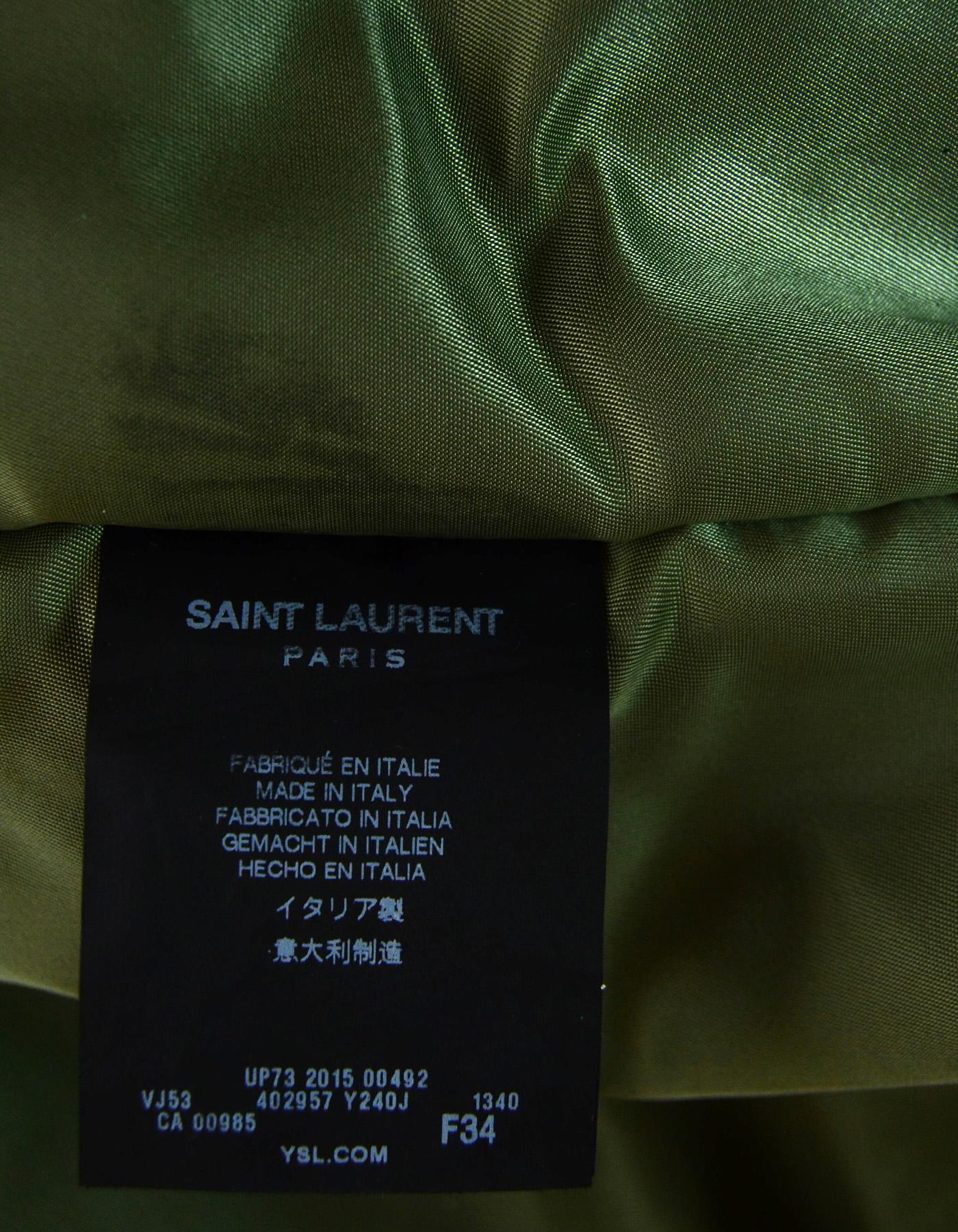 Women's Saint Laurent 2018 Khaki Green Nylon Bomber Jacket sz 34 rt. $2, 290