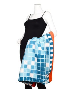 Serviette de plage en tissu de coton imprimé H en mosaïque bleue/orange Hermès