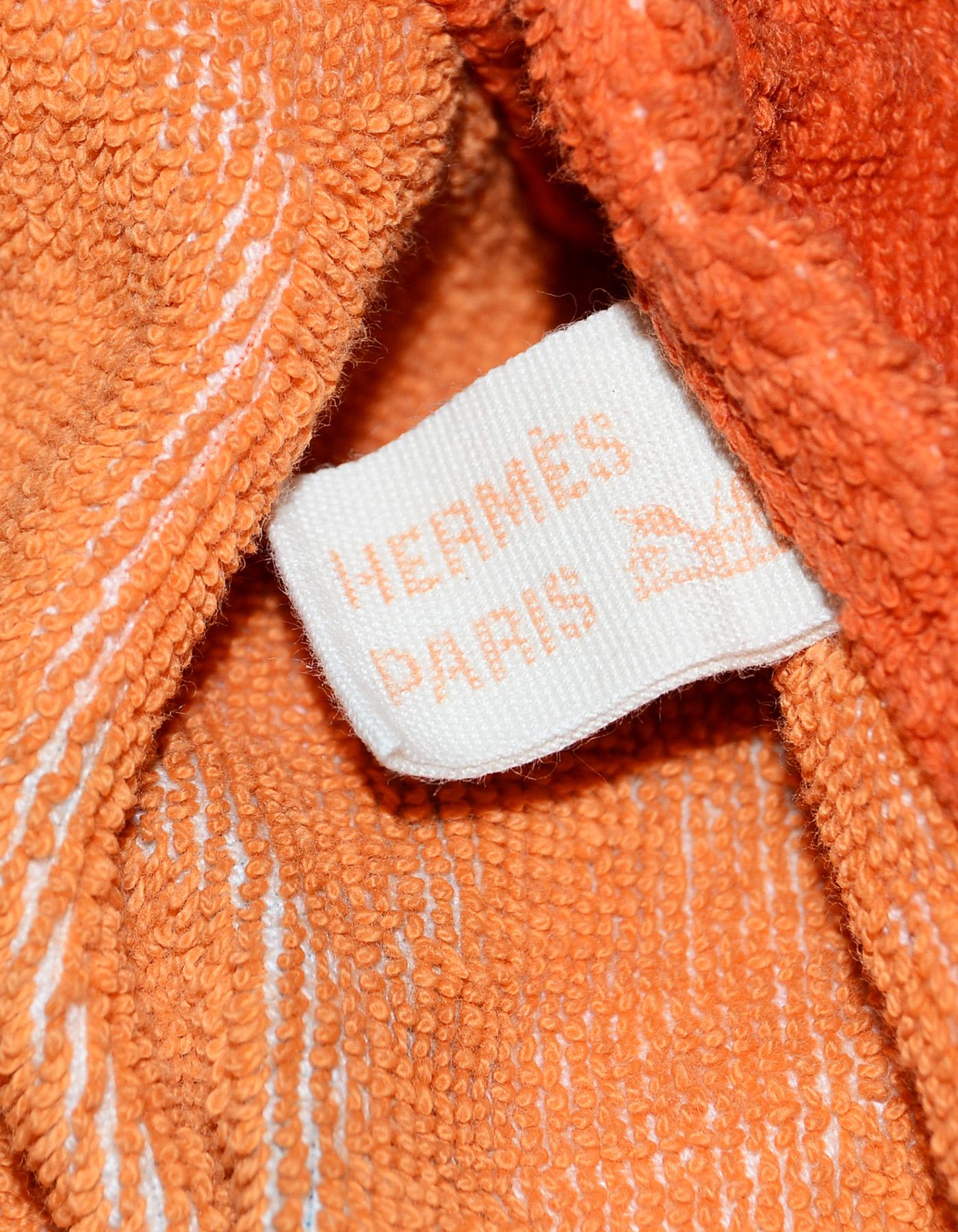 Hermes Blue/Orange Mosaic H Print Terry Cloth Cotton Beach Towel In Excellent Condition In New York, NY