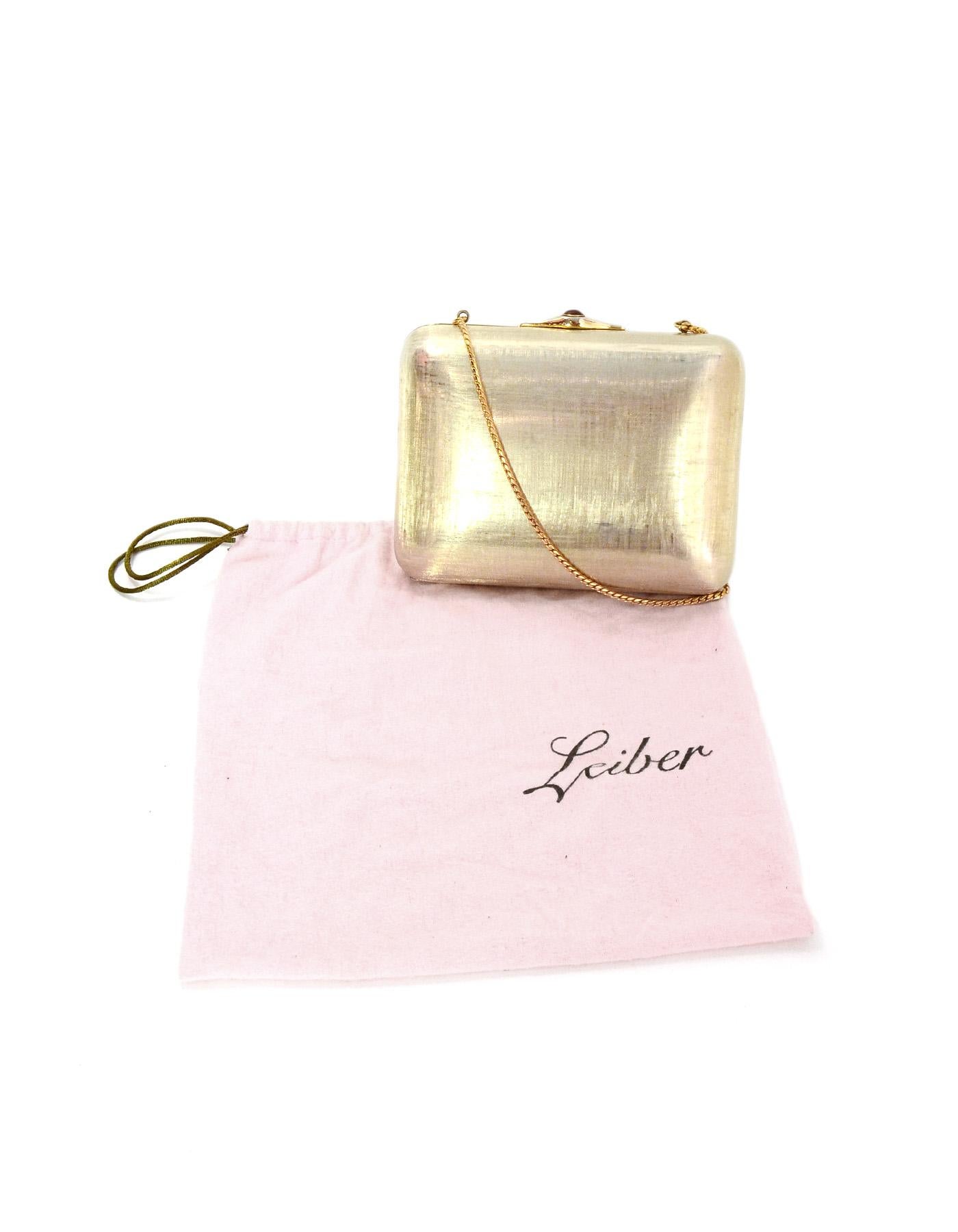 Judith Leiber Gold Minaudiere Clutch Bag w. Stone Closure & Chain Strap  5