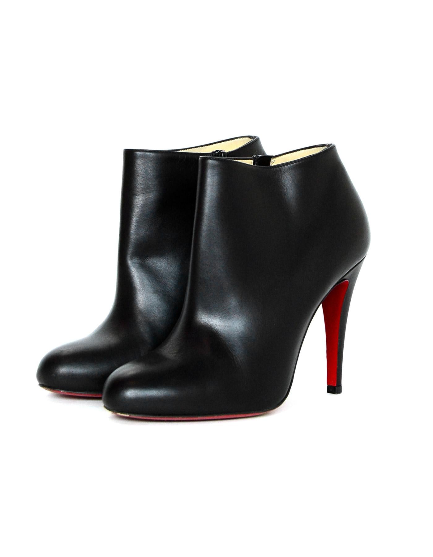 Christian Louboutin Black Leather Bellee 100 Ankle Booties Sz 36.5 In Excellent Condition In New York, NY