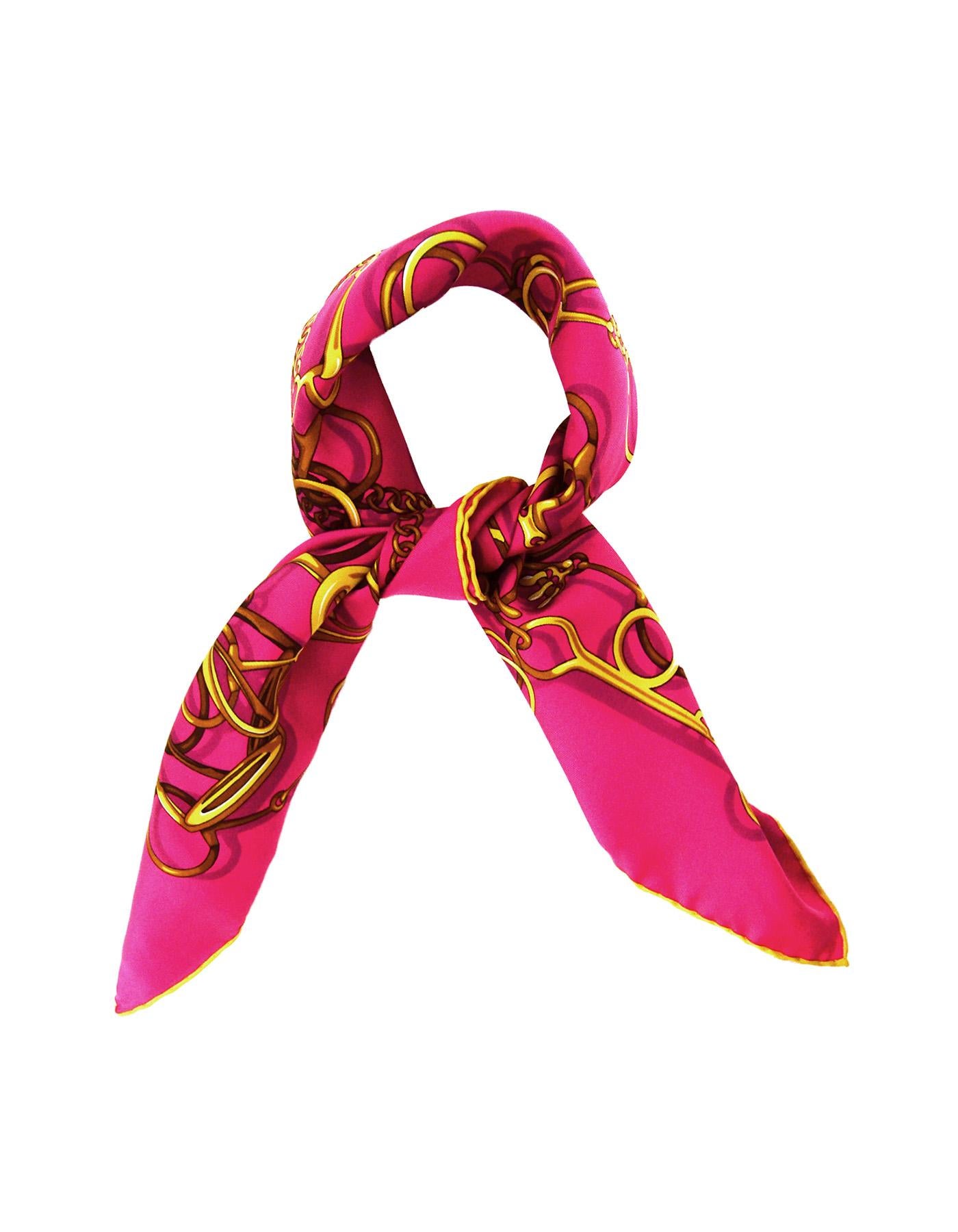 Gucci Silk Pink Scarf W/ Chain & Horsebit Pattern 26