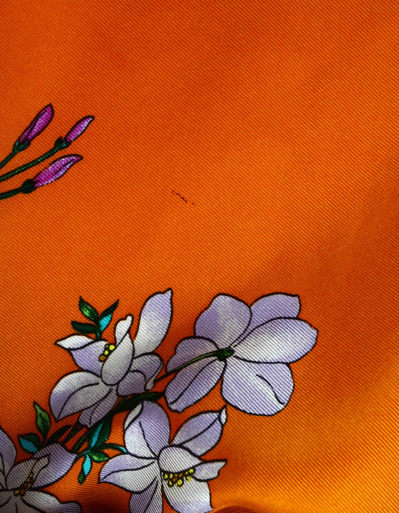 Gucci Silk Orange Mixed Floral Pattern Scarf 34