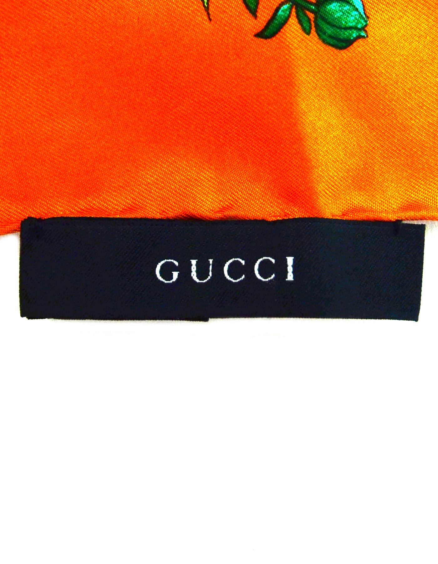 Women's Gucci Silk Orange Mixed Floral Pattern Scarf 34