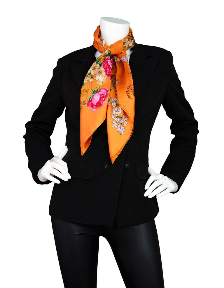 Gucci Silk Orange Mixed Floral Pattern Scarf 34" For Sale ...
