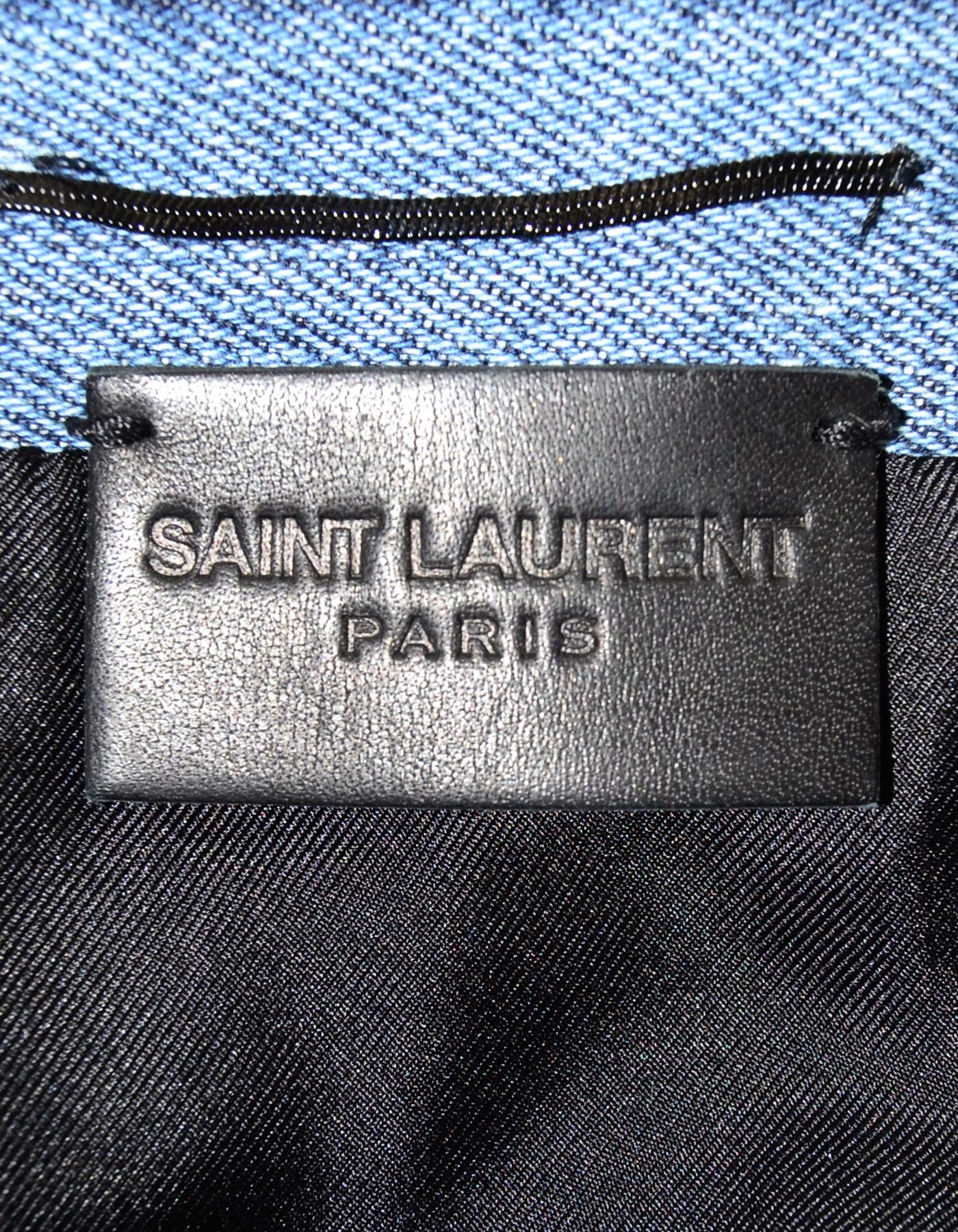 Gray Saint Laurent Blue Raw Hem Denim Silver Heart Stud Mini Skirt Sz 29