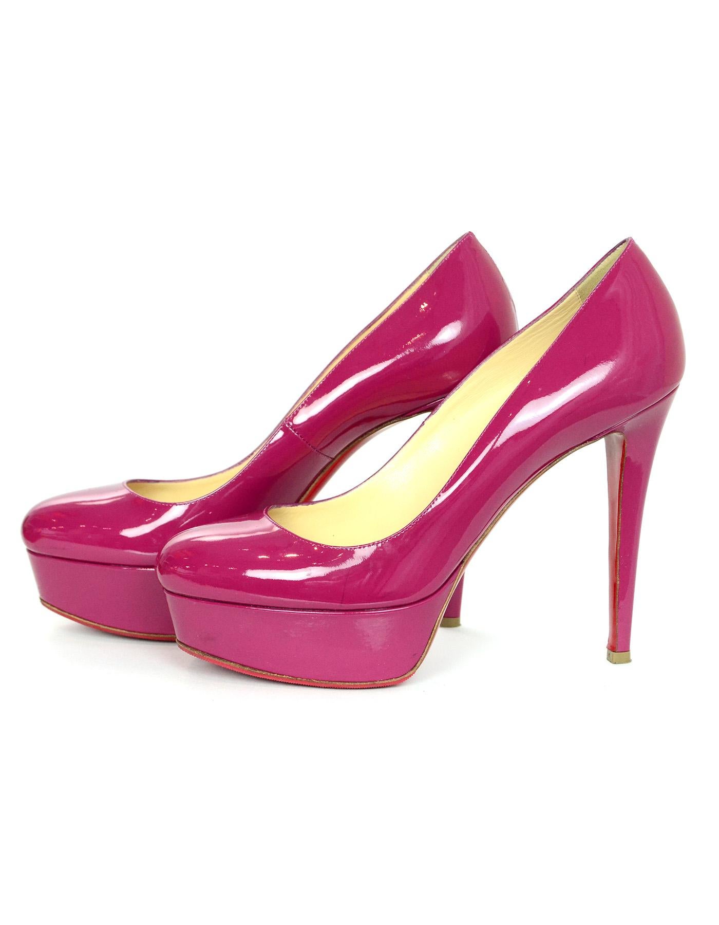 Christian Louboutin Pink Patent Leather Bianca 120 Platform Pumps Sz 39

Made In: Italy
Color: Pink
Materials: Patent Leather
Closure/Opening: Slide on
Overall Condition: Very good pre-owned condition, with exception of some markings in the patent